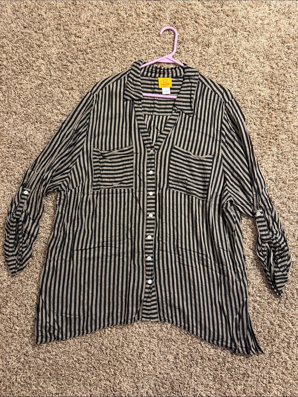 Ruby Rd. Black & Cream Striped Button-Front Shirt